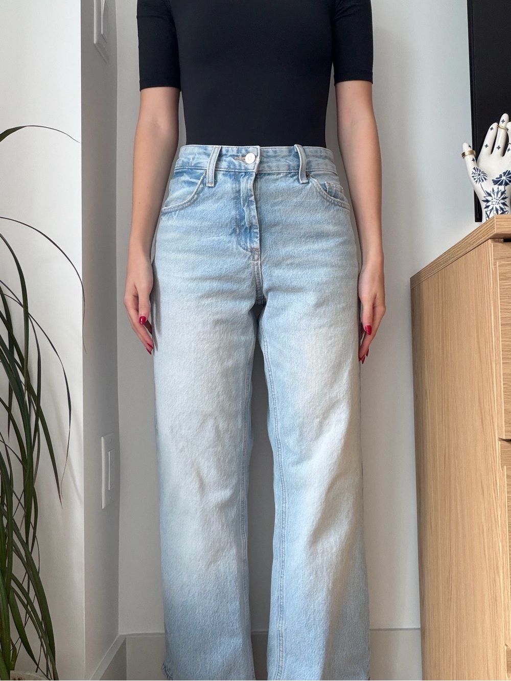 Zara Light Wash Petite Wide Leg Jeans